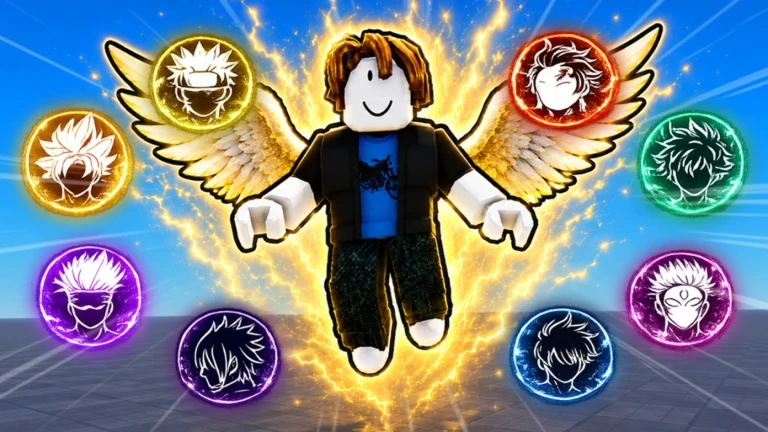 Anime Ability Arena character surrounded by colorful ability icons